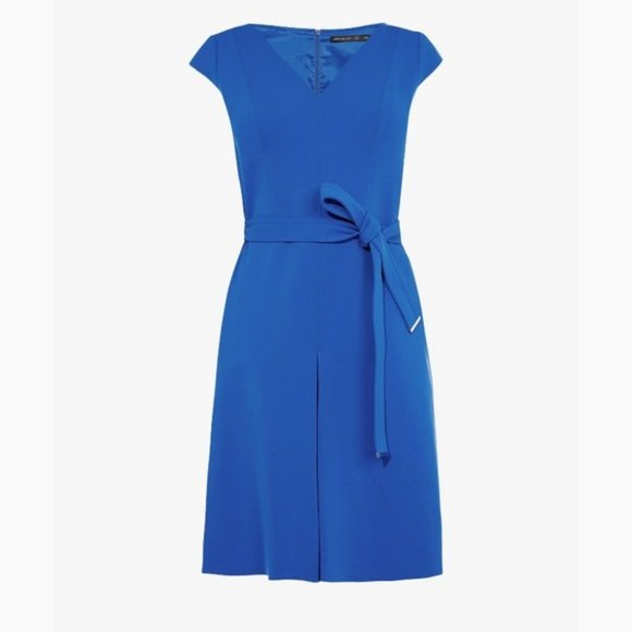 Karen Millen Dresses & Skirts - Karen Millen Blue V-neck Belted Dress Size 8